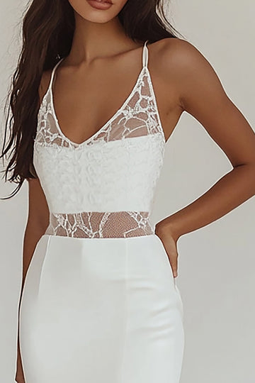 White Lace Mermaid Maxi Dress with Slit